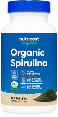 Thumbnail for Nutricost Organic Spirulina 500mg, 240 Tablets - Gluten Free, Non-GMO