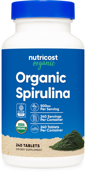 Nutricost Organic Spirulina 500mg, 240 Tablets - Gluten Free, Non-GMO