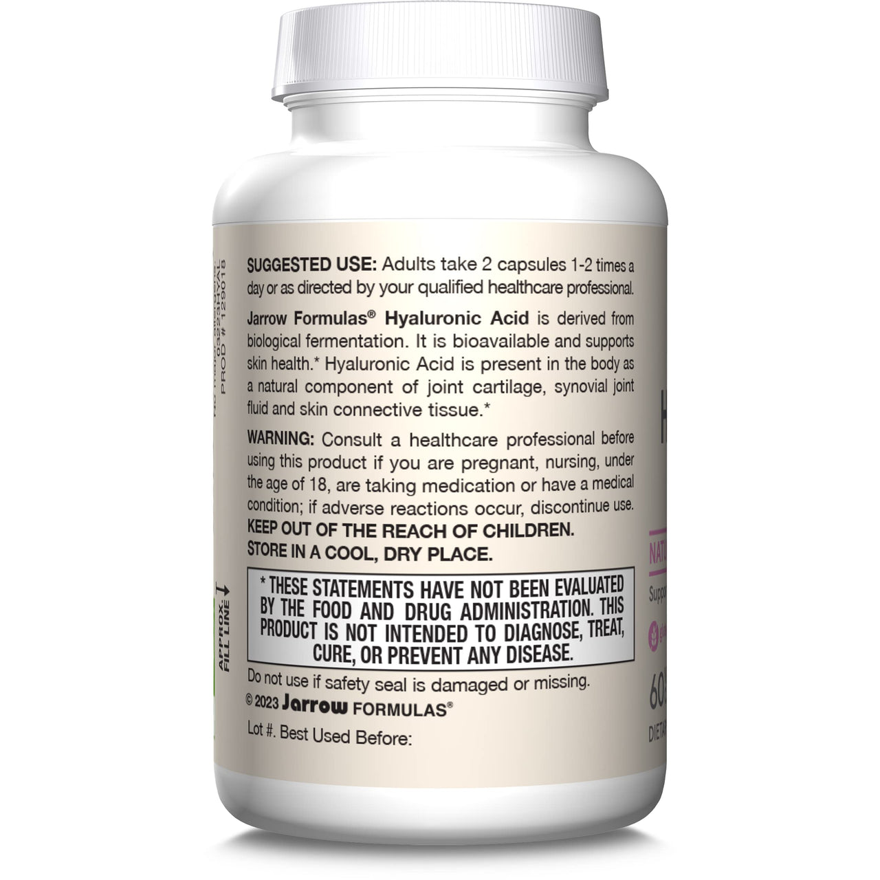 Jarrow Formulas Hyaluronic Acid 120 mg, Dietary Supplement, Skin Health Support, 60 Veggie Capsules, Up to 30 Day Supply