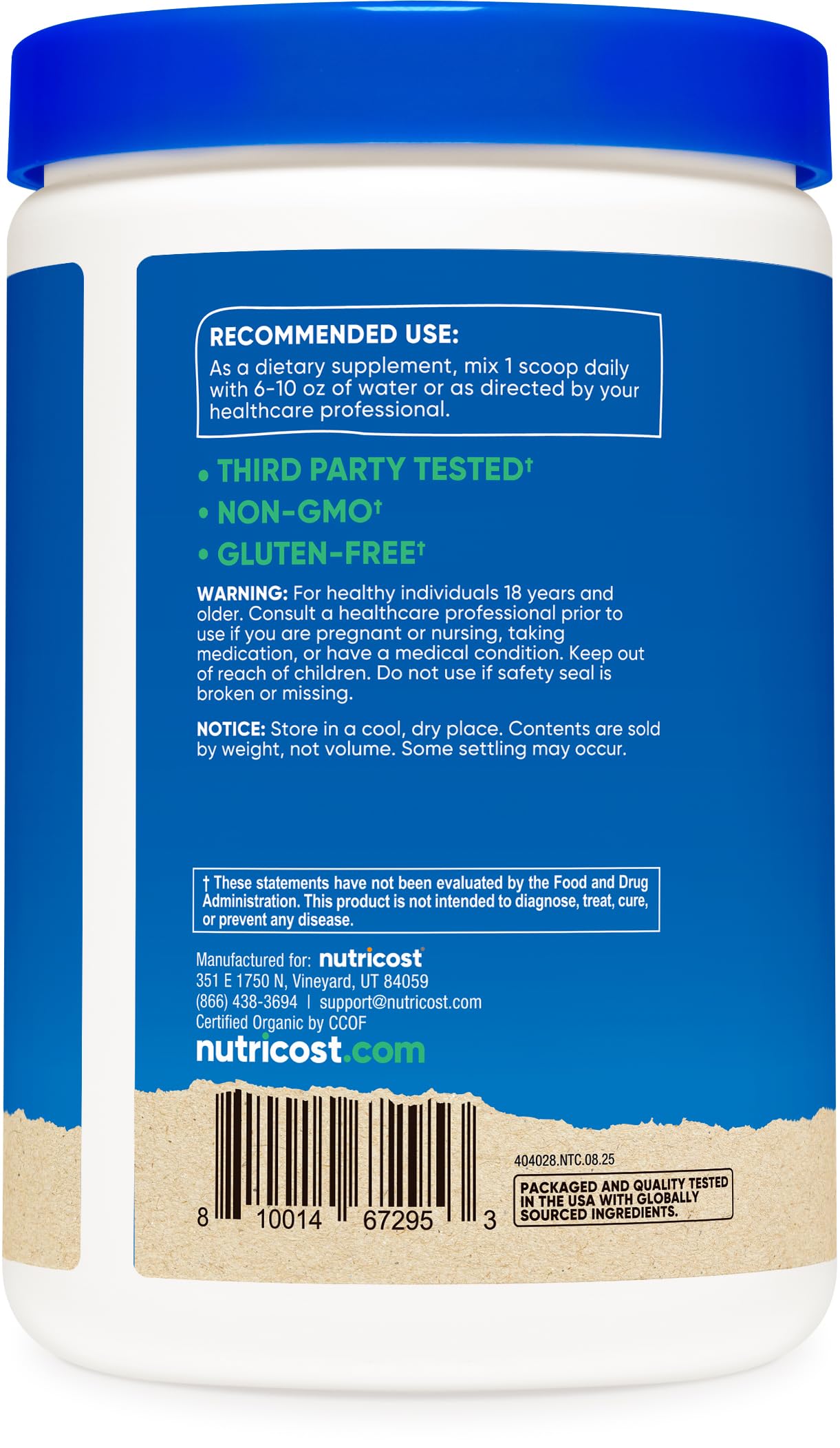Nutricost Organic Shatavari Powder 1 LB - Certified USDA Organic, Non-GMO, Gluten Free, and Vegetarian Friendly
