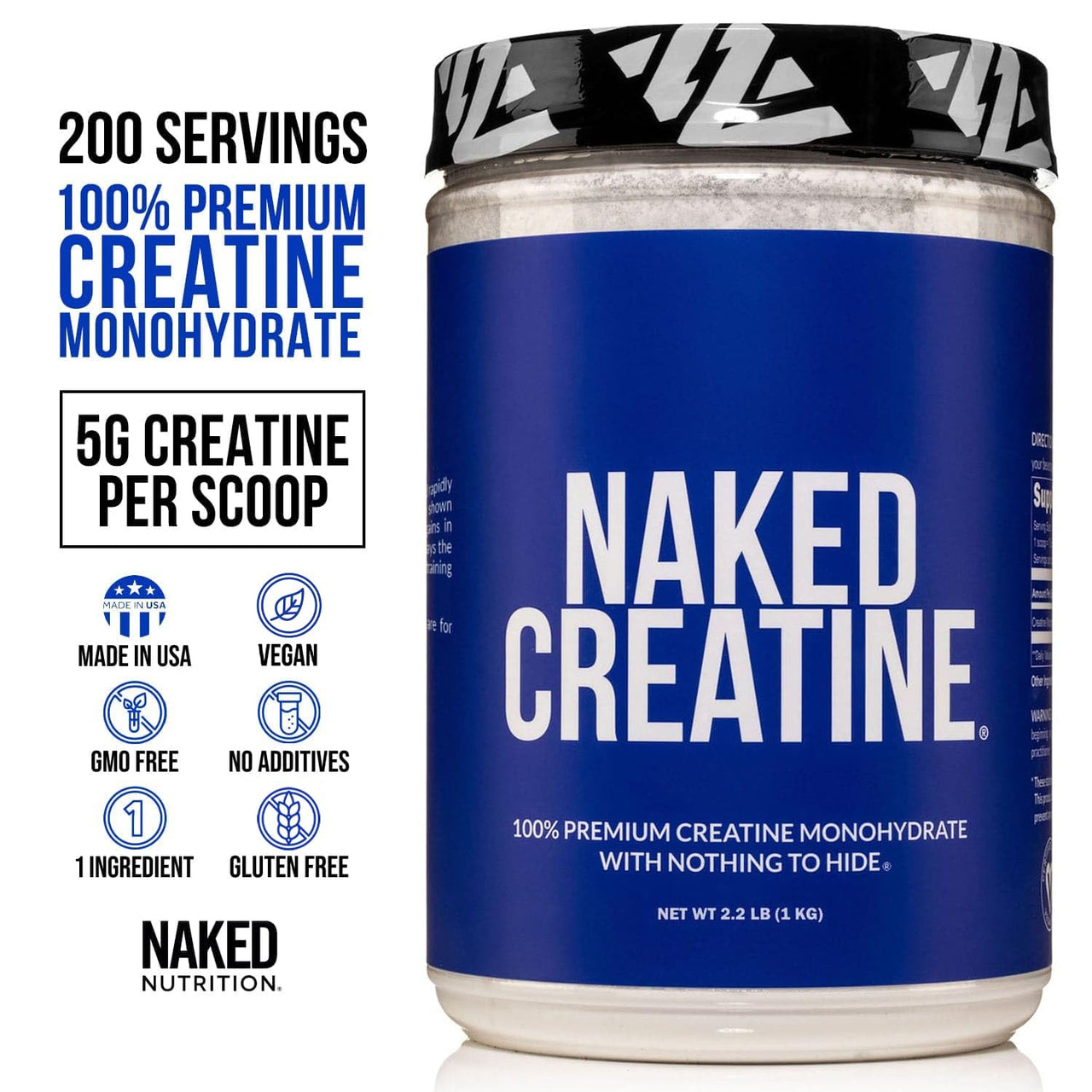 NAKED Pure Micronized Creatine Monohydrate – 200 Servings, 1,000g Bulk – NSF Certified, Vegan, Non-GMO, Gluten & Soy Free - Muscle Building, Strength Training, Gym & Fitness Supplement