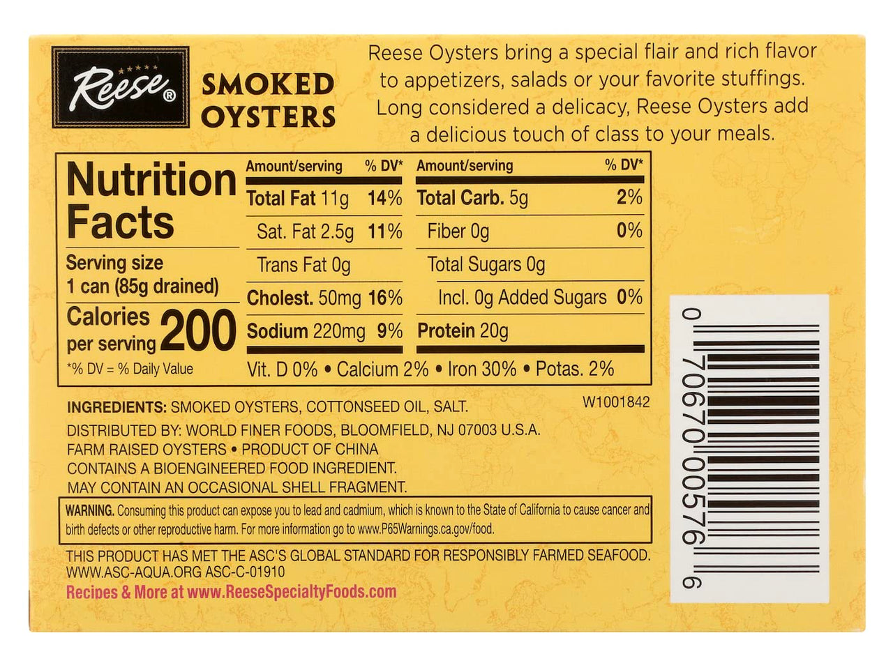 Reese Large Smoked Oysters, 3.7 Ounce (Pack of 10)