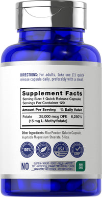 Thumbnail for Carlyle L Methylfolate 15mg | 120 Capsules | Value Size | Max Potency | Optimized and Activated | Non-GMO, Gluten Free Supplement | Methyl Folate, 5-MTHF | by Opti-Folate