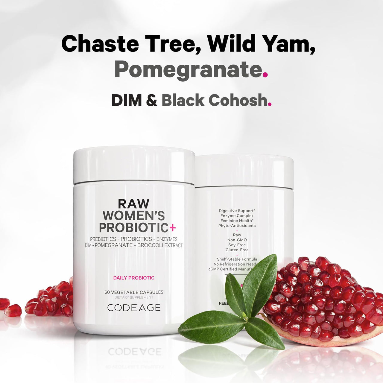 Codeage Raw Women’s Probiotic+ Supplement - 34 Probiotic Strains, 100 Billion CFUs, Digestive Enzymes, Prebiotic Blend, DIM, Herbal Extracts, Phytonutrients - Non-GMO - 30 Capsules