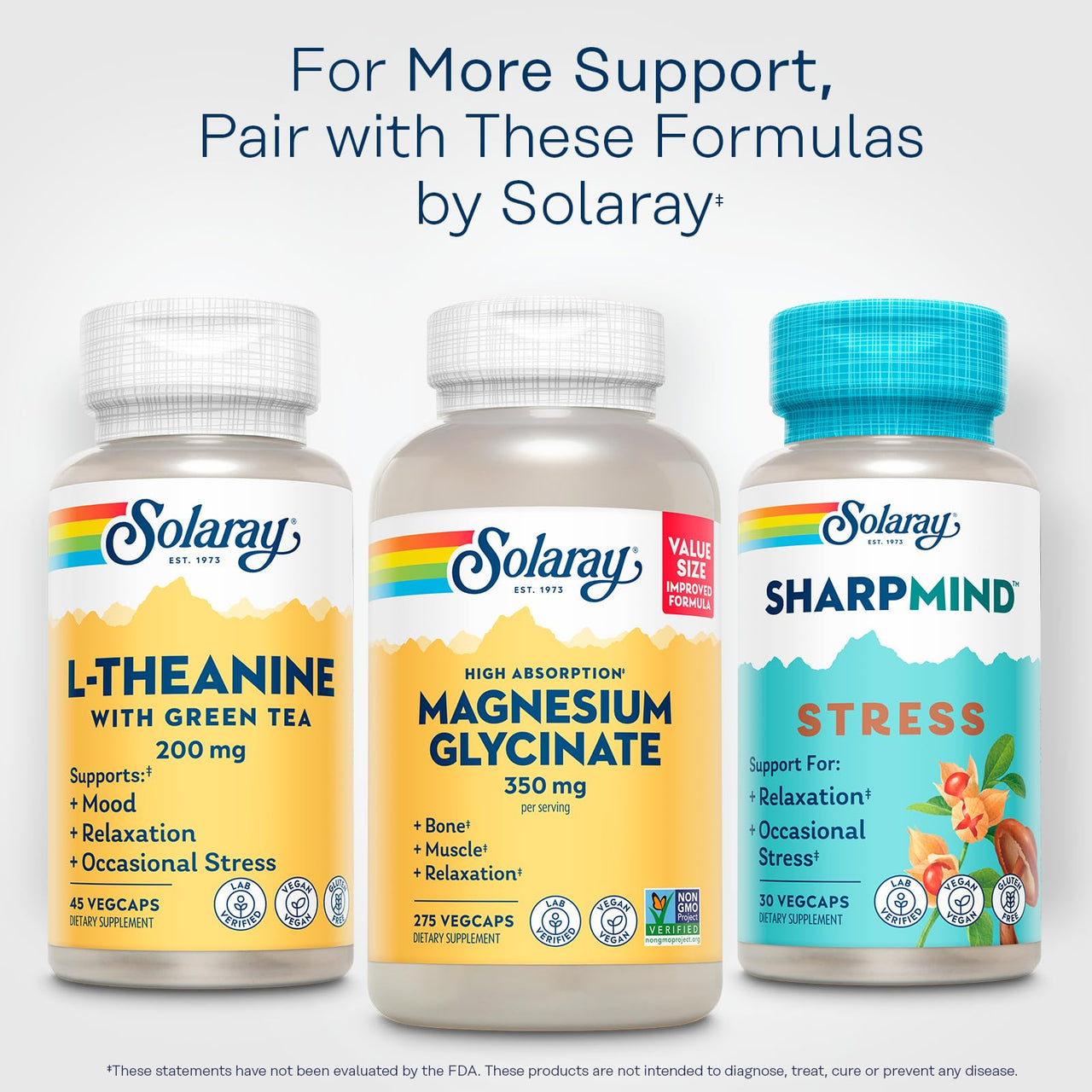 SOLARAY L-Theanine 200mg with Green Tea - Healthy Mood, Relaxation and Occasional Stress Support - Lab Verified, Vegan, Gluten Free - 45 Servings, 45 VegCaps