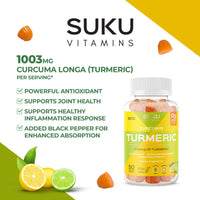 Thumbnail for SUKU Turmeric Curcumin Sugar Free Gummies with 1003mg of Turmeric - Black Pepper Protects Liver, Improves Digestion, Inflammation Response & Joint Health – Lemon Lime Flavour (50 Gummies)