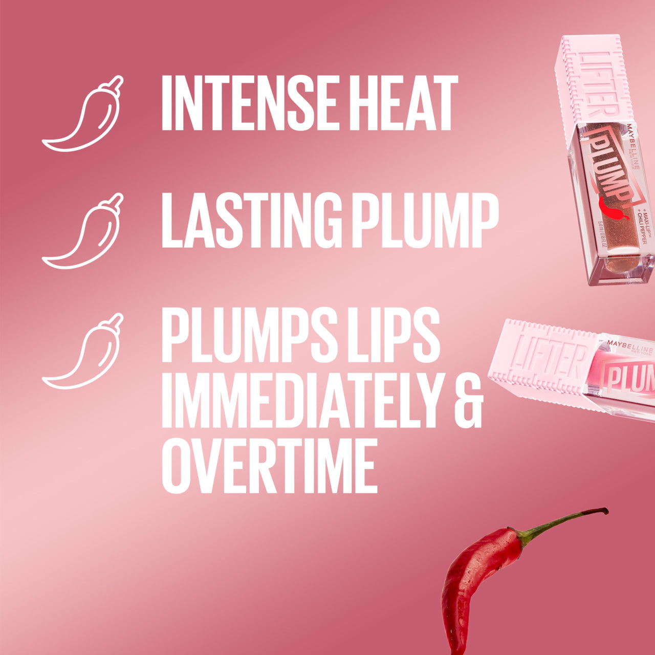 MAYBELLINE Lifter Gloss Lifter Plump, Plumping Lip Gloss with Chili Pepper and 5% Maxi-Lip, Peach Fever, Peachy Nude Cream, 1 Count