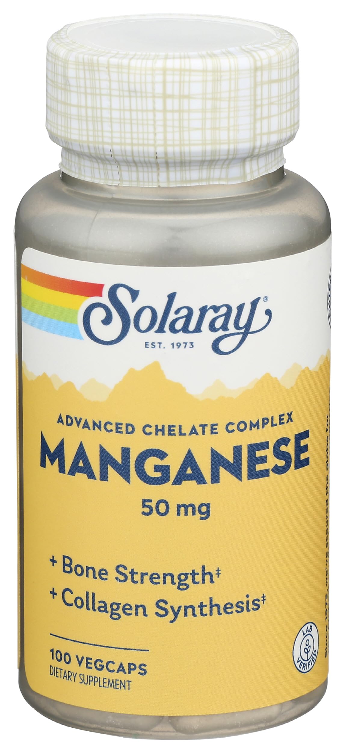 SOLARAY Manganese Supplement 50 mg - Essential Trace Minerals - Advanced Trace Mineral Supplements for Bone Strength and Bone Health Support - Lab Verified, 60-Day Guarantee, 100 Servings, 100 VegCaps