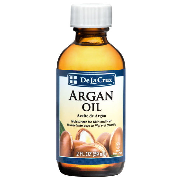 De La Cruz 100% Argan Oil of Morocco, Glass Bottle, Unscented - Pure Cold-Pressed Virgin Moroccan Argan Oil for Hair and Skin - 2 FL OZ