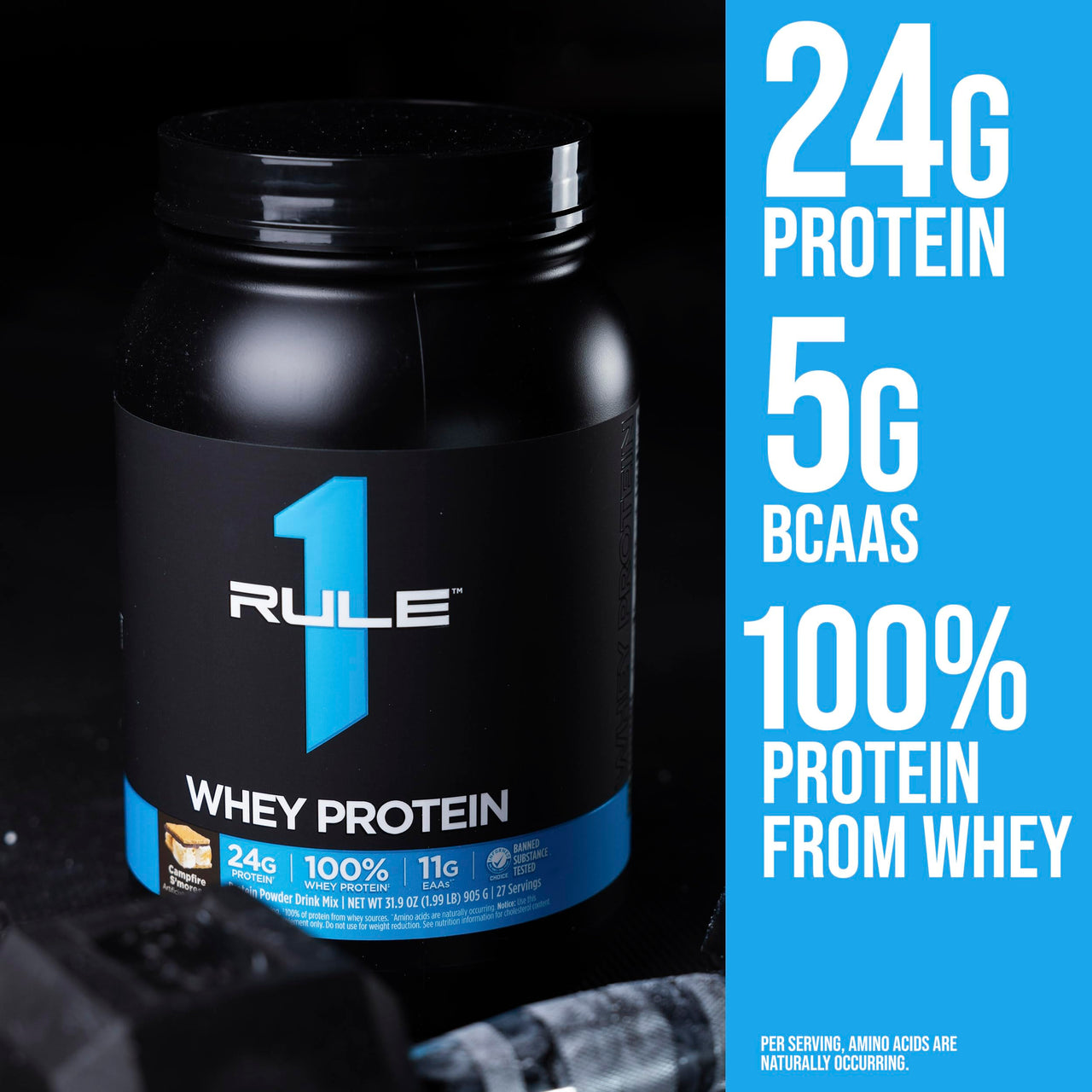 Rule 1 Proteins Whey Protein – 24g Fast-Acting Protein from All-Whey Sources with Naturally Occurring EAAs & BCAAs for Workout Recovery or Anytime Use (2 Pounds, Birthday Cake)