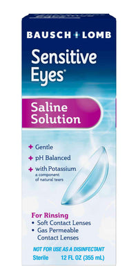 Thumbnail for Bausch + Lomb Sensitive Eyes Saline Solution, Gentle Daily Rinse for Soft & Gas Permeable Contact Lenses, with Potassium, 12 Fl Oz, (Pack of 2)