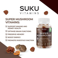 Thumbnail for SUKU Vitamins - Super Mushroom -Reishi Chaga, Turkey Tail & Lions Mane Blend Gummies for Immunity - Easy to Chew - Non GMO, Gluten Sugar Free - Espresso Decaffeinated Flavored Gummy Vitamins, 50 Count