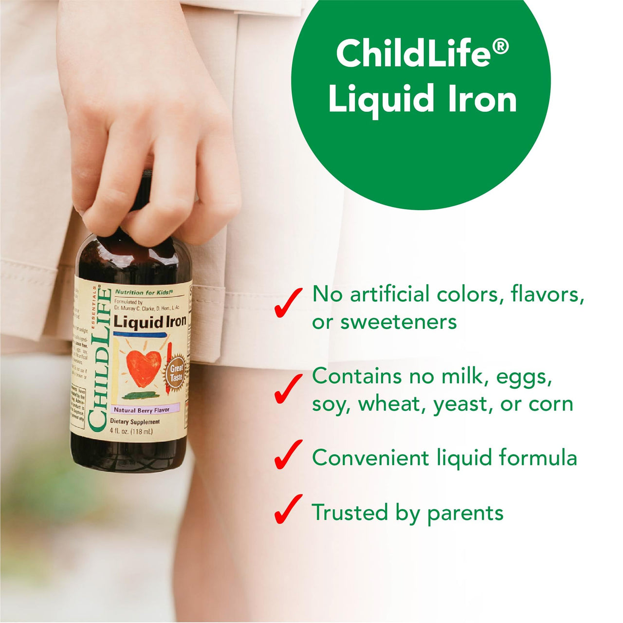 CHILDLIFE ESSENTIALS Liquid Iron for Kids - Iron Supplement Drops for Toddler & Baby, Gluten Free - Natural Berry, 4 Fl Oz