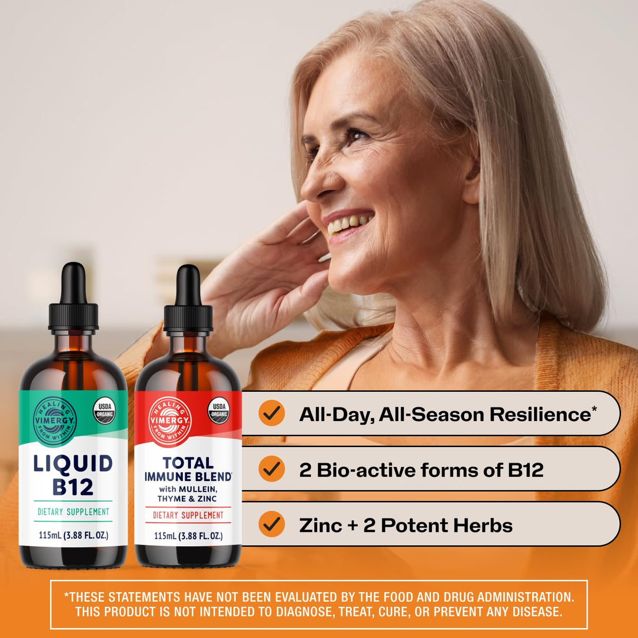 Vimergy All-Day Resilience Kit* - Complementary Blend of 2500 mcg B12, 2500 mcg Zinc, 130 mg Mullein Extract, and 70 mg Thyme Extract. USDA Organic, Vegan, Paleo-Friendly, Gluten-Free, Kosher. *