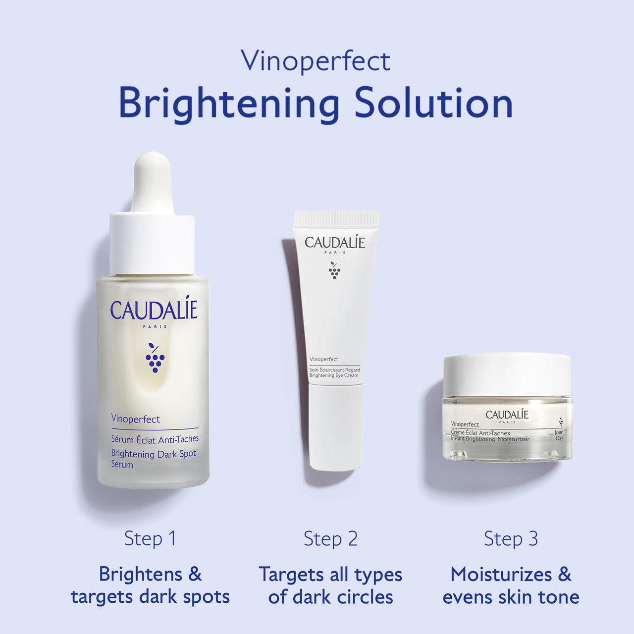 Caudalie Dark Spot Brightening Trio Skin Care Set - Vinoperfect Brightening Dark Spot Serum Full Size + 2 Free Travel-Size Products ($120 Value)