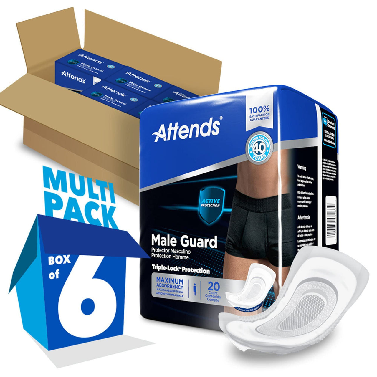ADMG20 - Attends Discreet Men's Guards, 20 Count (x6)