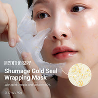Thumbnail for Shumage Gold Seal Wrapping Mask - Collagen Peel Off Face Mask for Glass Skin - Overnight Mask with Gold Threads for Hydrating and Tightening - Long-lasting Elasticity and Radiant Glow - 3.17 oz.