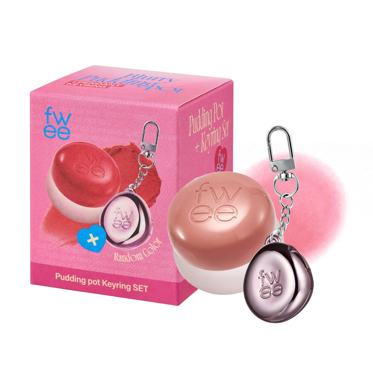 fwee Blurry Pudding Pot + Keychain SET | Airbrushed Blush & Lip, Buildable Pigment, Long-lasting, Lightweight, Easy to Blend, Natural Soft Matte Finish Makeup – Like (Light Pink) | 0.17 oz