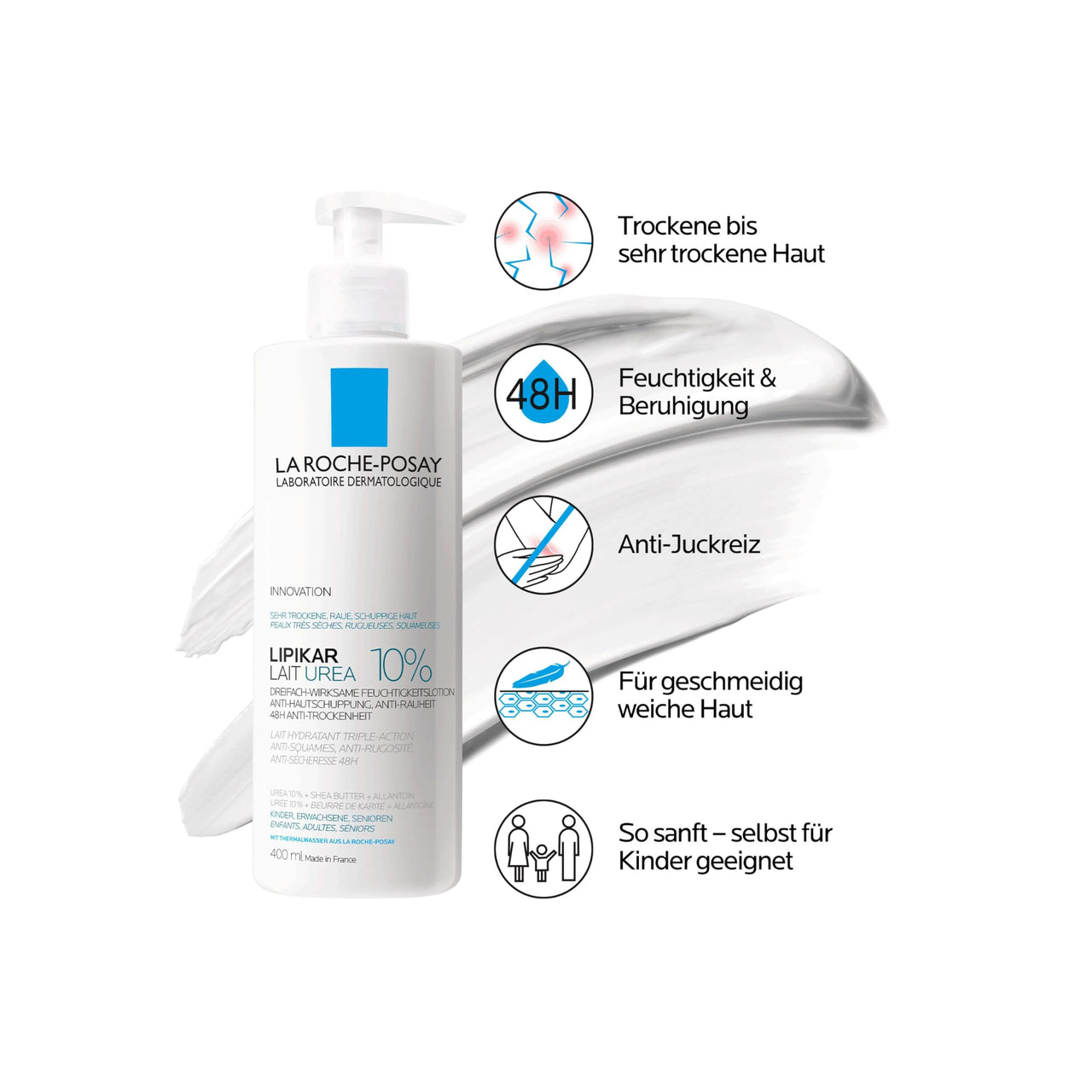 La Roche-Posay Lipikar Urea 10% Roughness Smoothing Lotion, Body Lotion For Dry Skin With 10% Urea + Shea Butter + Allantoin, Rough And Bumpy Skin Lotion, Softens & Smooths Skin With 1 Application