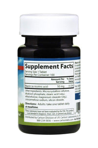 Thumbnail for Carlson - Niacin, 50 mg, Supports Cholesterol Metabolism, Energy Production, Heart Health, Nerve Function, 100 Tablets