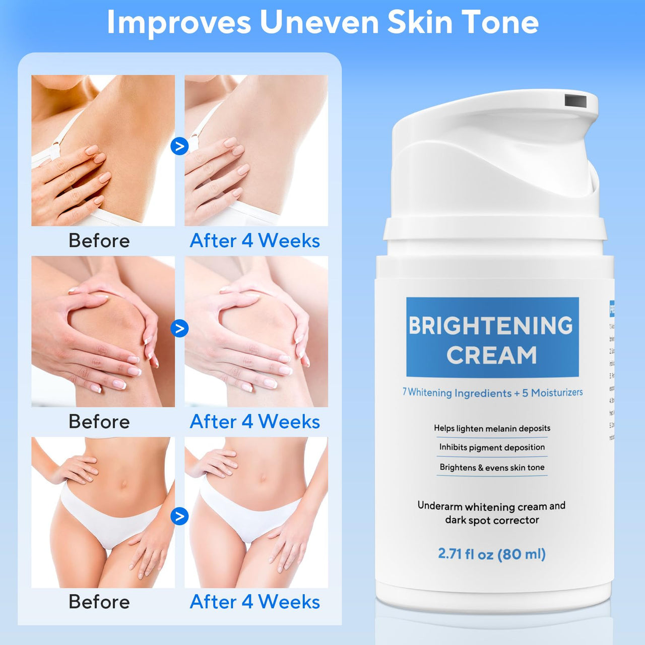 Skin Bleaching Cream, Dark Spot Remover for Body and Face, 2.71 fl oz Skin Lightening Whitening Cream with Vitamin C for Intimate Parts, Armpit, Inner Thigh, Dark Elbows and Knees, Bikini Areas