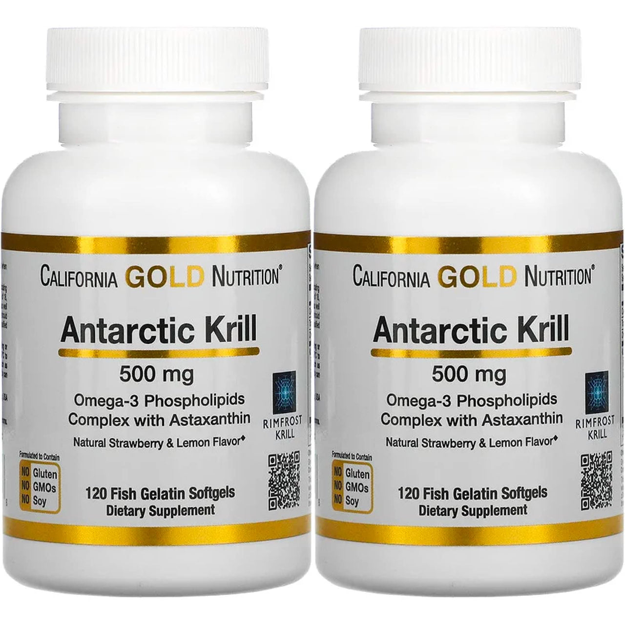 California Gold Nutrition Antarctic Krill Oil, Ultra-High Omega-3 with Astaxanthin, Natural Strawberry & Lemon Flavor, Non GMO, Gluten Free, 500 mg, 120 Fish Gelatin Softgels, 2 Pack
