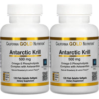 Thumbnail for California Gold Nutrition Antarctic Krill Oil, Ultra-High Omega-3 with Astaxanthin, Natural Strawberry & Lemon Flavor, Non GMO, Gluten Free, 500 mg, 120 Fish Gelatin Softgels, 2 Pack