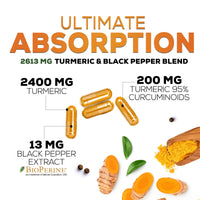 Thumbnail for Turmeric Curcumin Supplement - 2400mg Organic Turmeric Per Serving - 95% Curcuminoids & BioPerine Black Pepper Extract for Best Absorption - Natural Vegan Joint Support, Bottled in USA - 240 Capsules