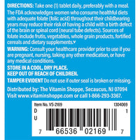 Thumbnail for The Vitamin Shoppe Folic Acid 400MCG, Supports Prenatal Fetal (300 Tablets)