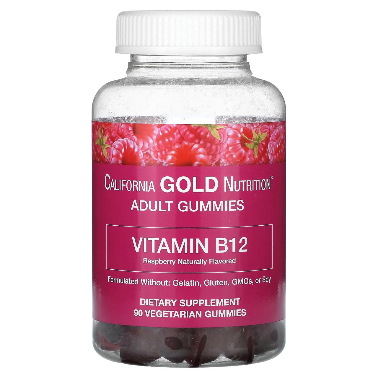 California Gold Nutrition Vitamin B12 Gummies, Natural Raspberry, Gelatin Free, 3,000 mcg, 90 Gummies (1,500 mcg per Gummy)