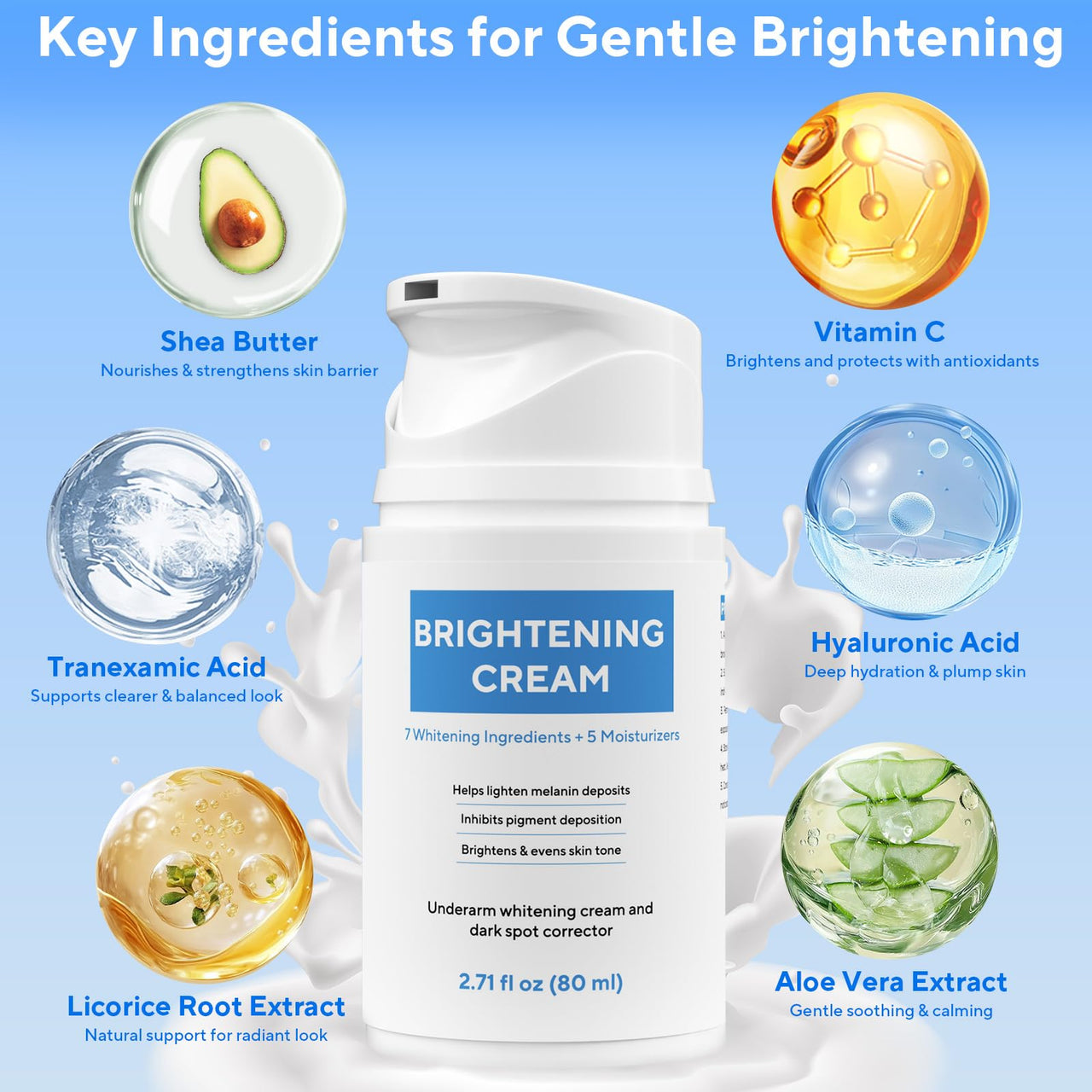 Skin Bleaching Cream, Dark Spot Remover for Body and Face, 2.71 fl oz Skin Lightening Whitening Cream with Vitamin C for Intimate Parts, Armpit, Inner Thigh, Dark Elbows and Knees, Bikini Areas