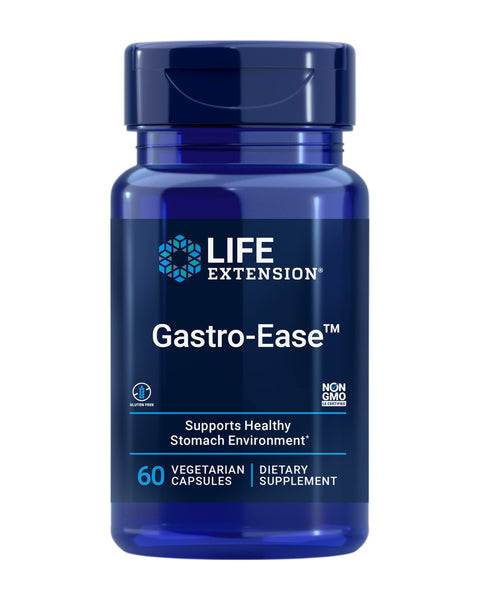 Life Extension Gastro-Ease™, zinc L-carnosine, Pylopass™ Lactobacillus reuteri probiotics, Digestion Supplement, Gut Health, Stomach Comfort, Gluten-Free, Non-GMO, Vegetarian, 60 Capsules
