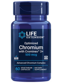 Thumbnail for Life Extension Optimized Chromium with Crominex 3+ 500 mcg, Metabolism Health, Healthy Balance, Vegetarian, Gluten Free, Non-GMO, 500 mcg, 60 Vegetarian Capsules
