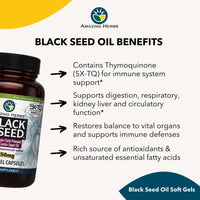 Thumbnail for Amazing Herbs Premium Black Seed Oil Capsules - High Potency, Cold Pressed Nigella Sativa Aids in Digestive Health, Immune Support & Brain Function - 60 Count, 1250mg