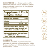 Thumbnail for Solgar Vegetarian DHA 200 mg - 50 Vegetarian Softgels - Naturally Sourced Omega-3 - Vegan, Gluten Free, Dairy Free - 50 Servings