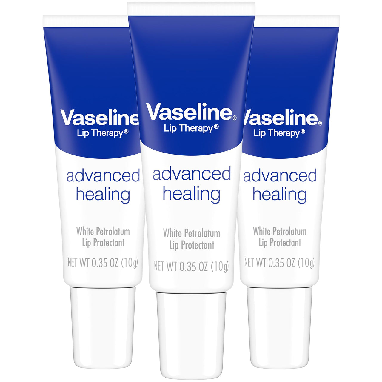 Vaseline Lip Therapy Advanced Healing 3-Pack – White Petroleum Moisturizing Lip Balm for Extremely Dry Lips, 0.35 Oz Ea