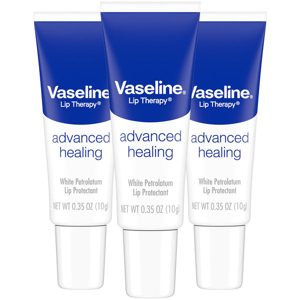 Vaseline Lip Therapy Advanced Healing 3-Pack – White Petroleum Moisturizing Lip Balm for Extremely Dry Lips, 0.35 Oz Ea