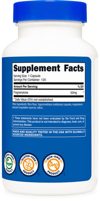 Thumbnail for Nutricost Pregnenolone 50mg, 120 Capsules - Non-GMO, Gluten Free, Vegetarian Capsules