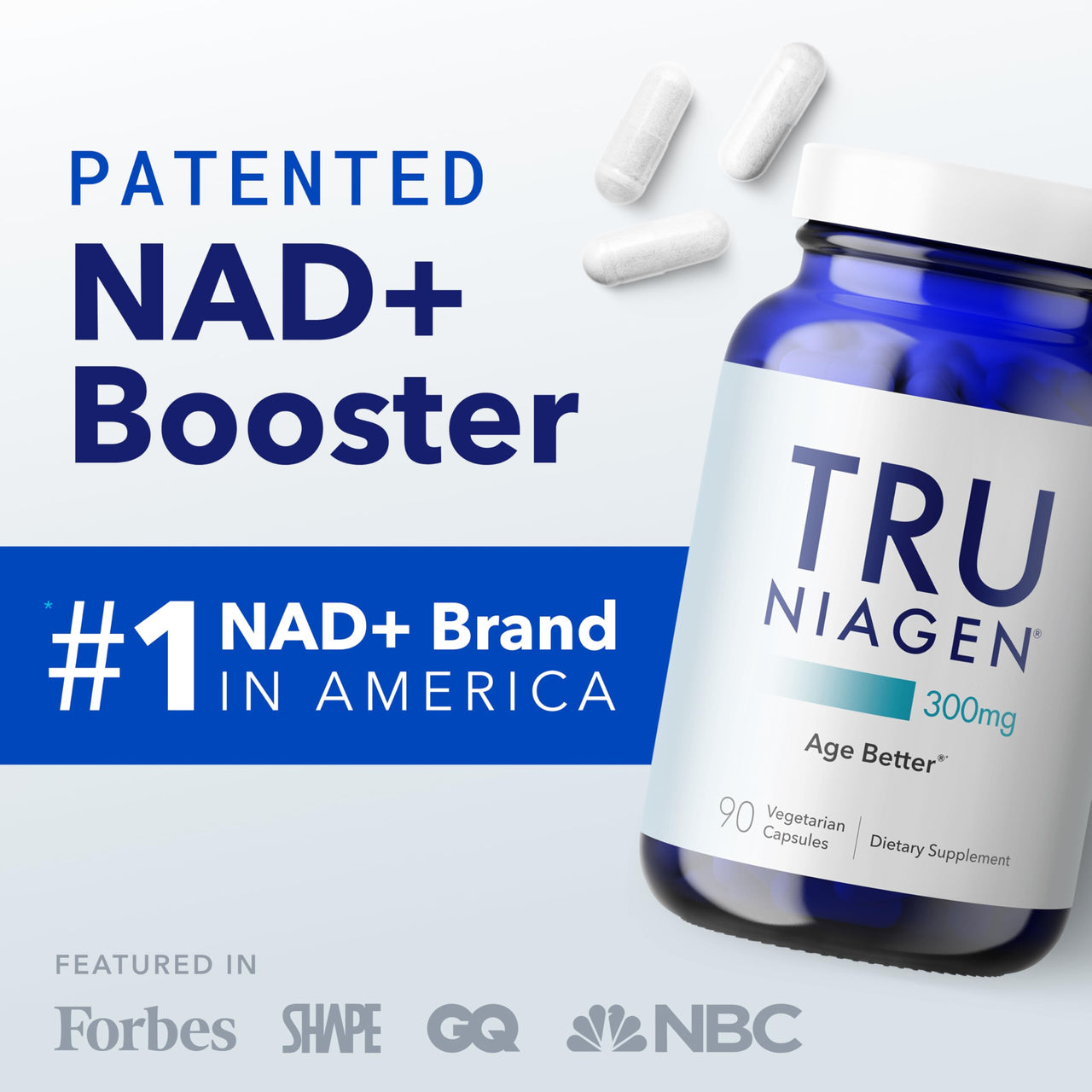 TRU NIAGEN Patented NAD Supplement for Brain Function, Anti Aging & Cell Regeneration, 300mg Niagen, 90 Servings | Supports Cellular Energy, Muscle | Nicotinamide Riboside (NR) Take 1 Daily | 1 Bottle