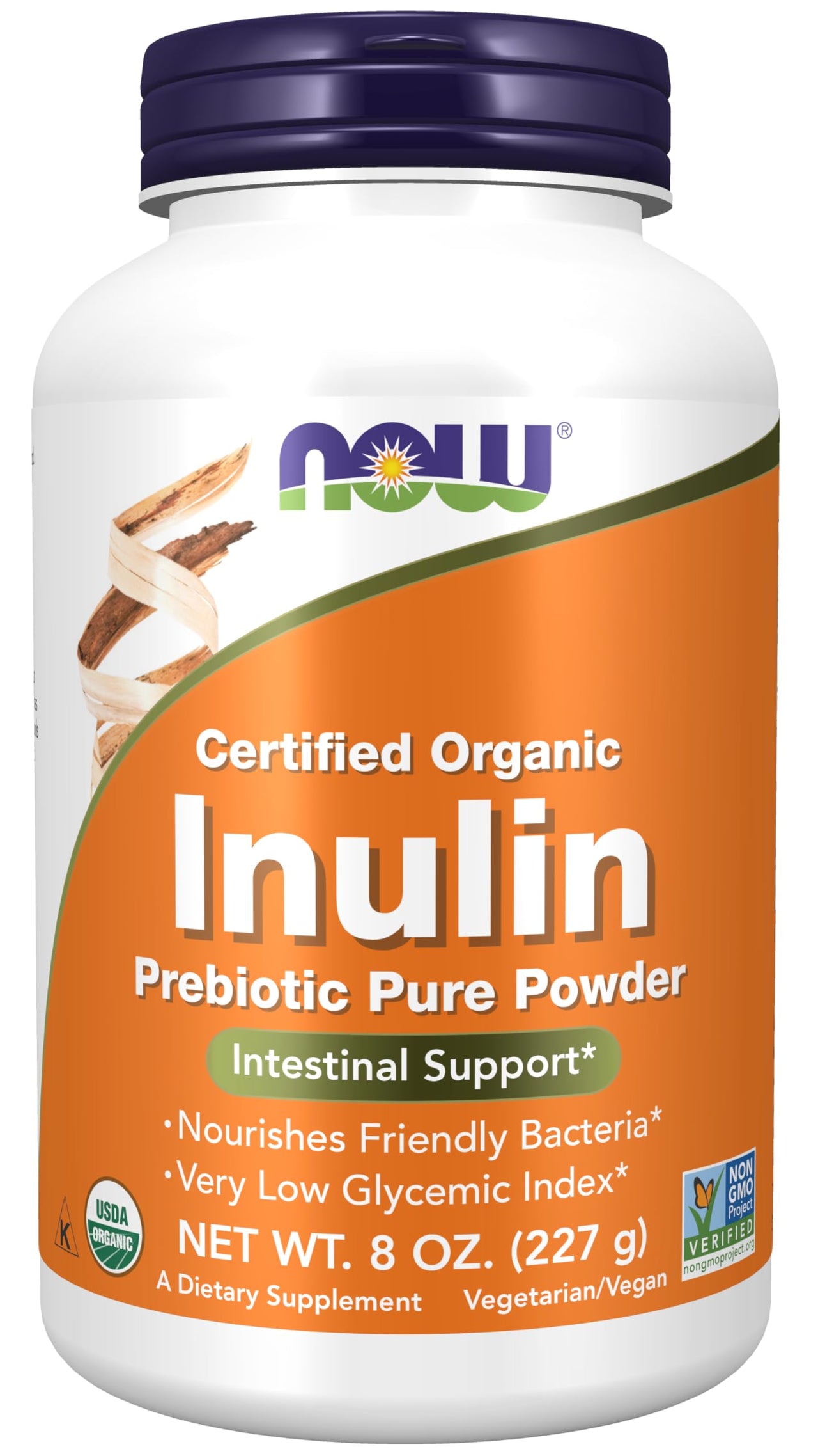 NOW Foods Supplements, Inulin Prebiotic Pure Powder, Certified Organic, Non-GMO Project Verified, Intestinal Support*, 8-Ounce