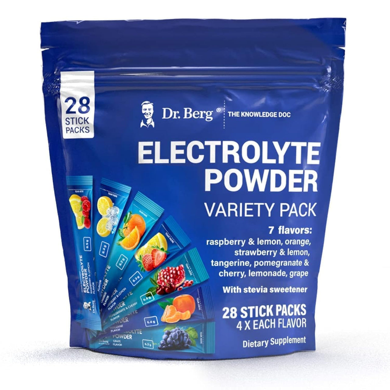Dr. Berg Sugar Free Electrolyte Powder Packets (Variety Pack) - Daily Electrolyte Drink Mix - 28 Total Hydration Pouches Sugar Free - Keto Electrolytes Powder Packets No Sugar - 7 Delicious Flavors