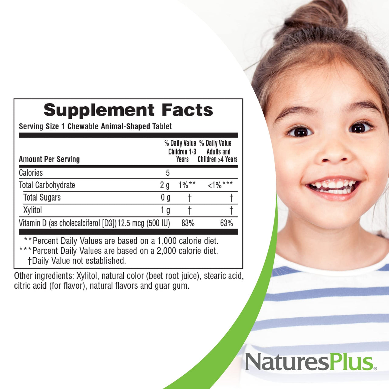 Natures Plus Animal Parade Sugar-Free Children's Vitamin D3 - 500 IU - Black Cherry Flavor - 90 Chewable Animal Shaped Tablets - Bone Health & Immune System Support - 90 Servings