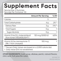 Thumbnail for Sports Research® Vegan Vitamin D3 + K2 Sugar-Free Gummies - 125mcg (5000iu) Vitamin D w/ 100mcg Mk7 Vitamin K - Supports Bone & Immune Health* - Vegan Certified · Non-GMO · Soy Free - 60 Count