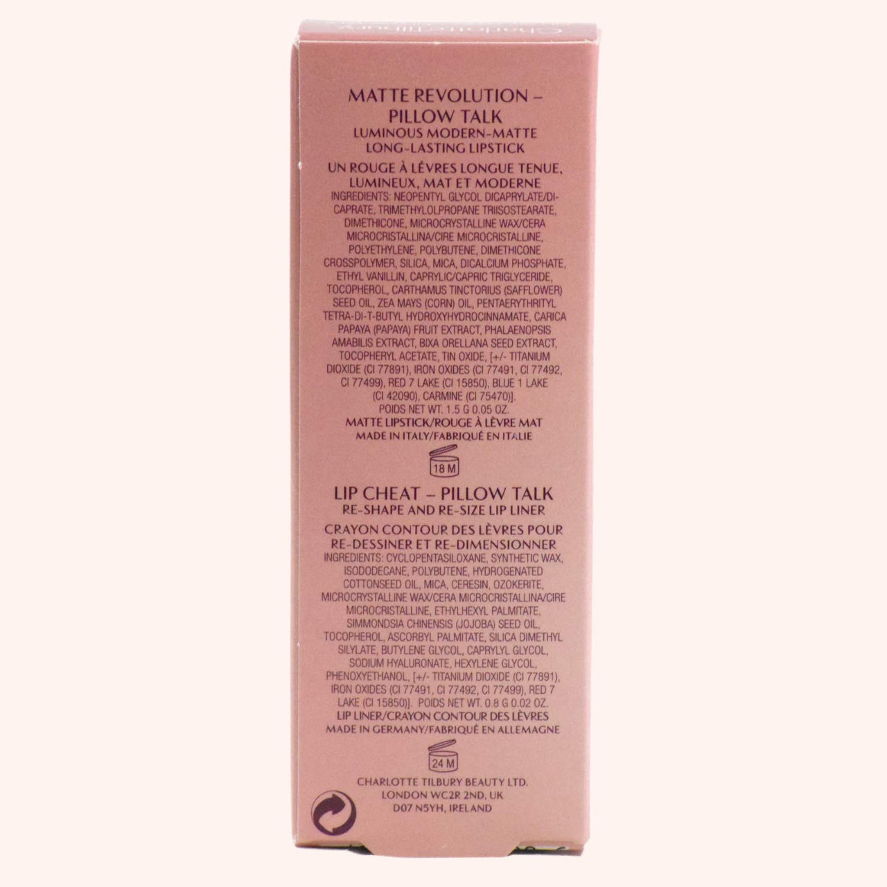 Charlotte Tilbury Pillow Talk Mini Matte Revolution Lipstick and Lip Cheat Lip Liner Mini Travel Size Duo Set