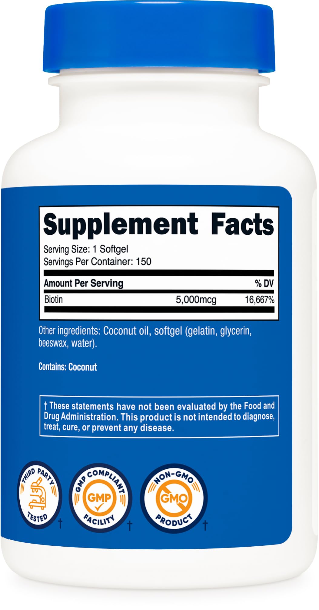 Nutricost Biotin (5,000mcg) 150 Softgels - Vitamin B7 - Gluten Free, Non-GMO