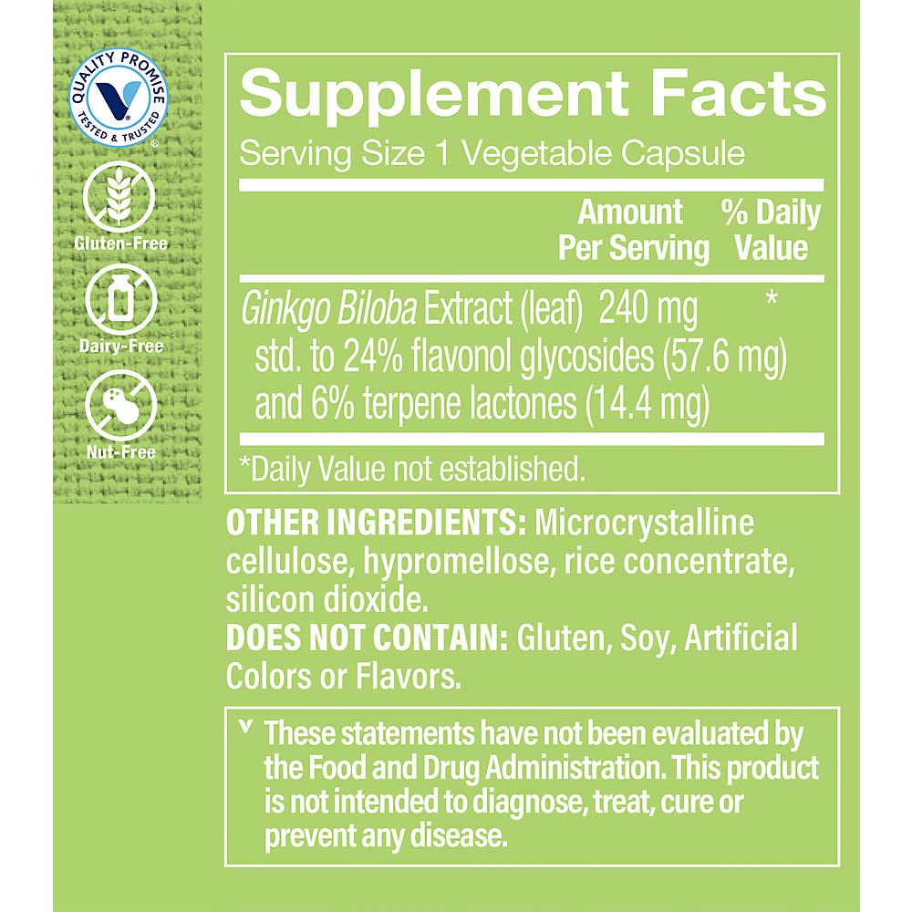 The Vitamin Shoppe Ginkgo Biloba 240 MG - Memory Support, Mental Clarity & Circulation, Standardized Extract (120 Vegetable Capsules)