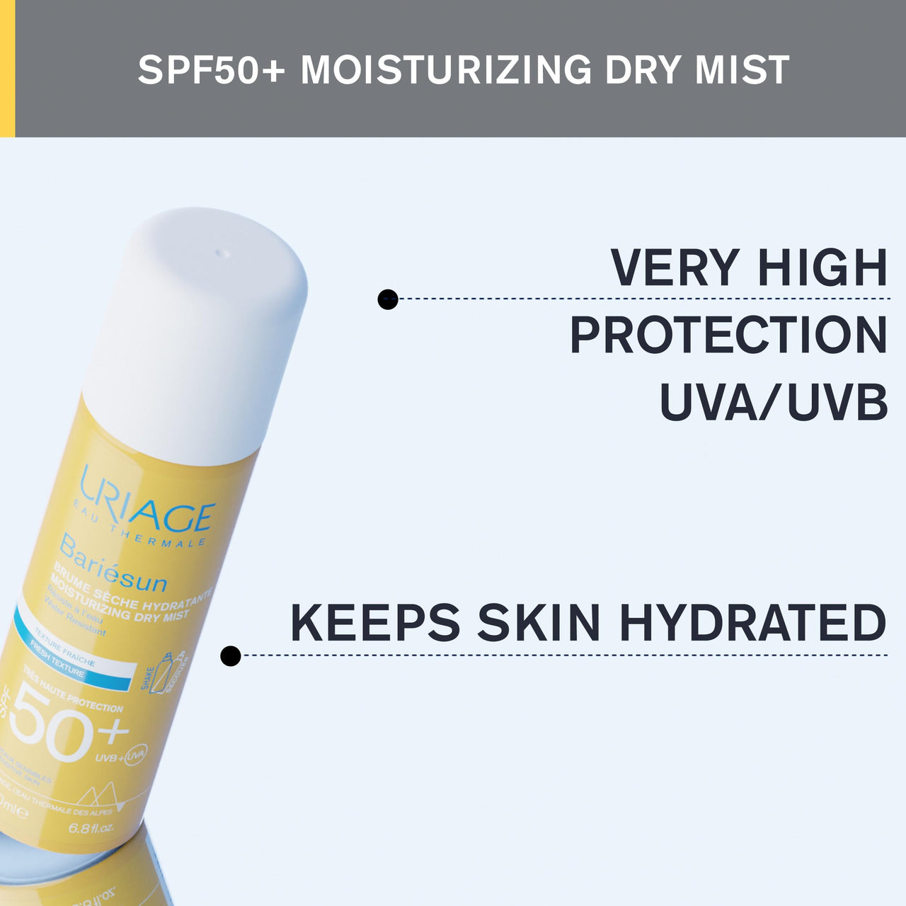 Uriage Bariesun Moisturizing Sunscreen Spray SPF50+ 200 ml With Vitamin E|SPF Over Makeup|Very High Protection UVA/UVB & Blue Light |Easy To Apply Body Spray SPF|Water Resistant Suitable For Sensitive Skin