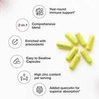 Thumbnail for Sandhu's Zinc Quercetin 120 Vegetarian Capsules (Pack of 1) | High Absorption Zink Supplements for Immunity and Seasonal Allergy | Antioxidant Immune Support for Men and Women | Easy to Swallow