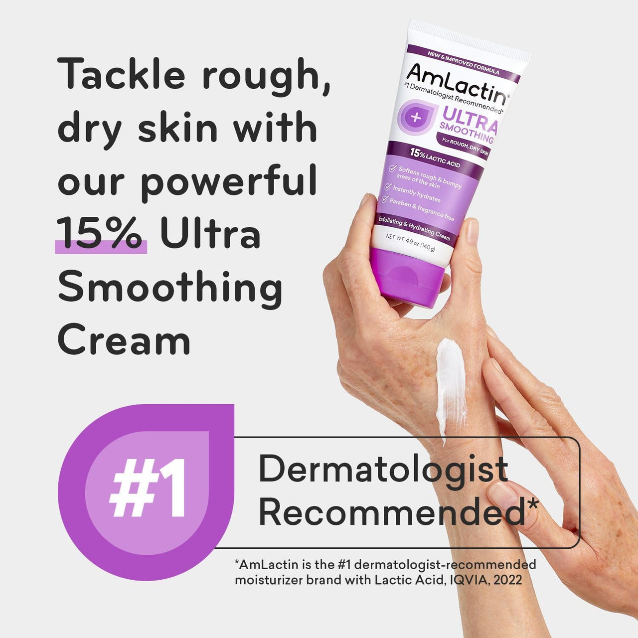 AmLactin Ultra Smoothing - Therapeutic Hand Cream for Dry Cracked Hands - No-Scrub Exfoliator and Moisturizer with 15% Lactic Acid AHA, 4.9 oz (Packaging May Vary)