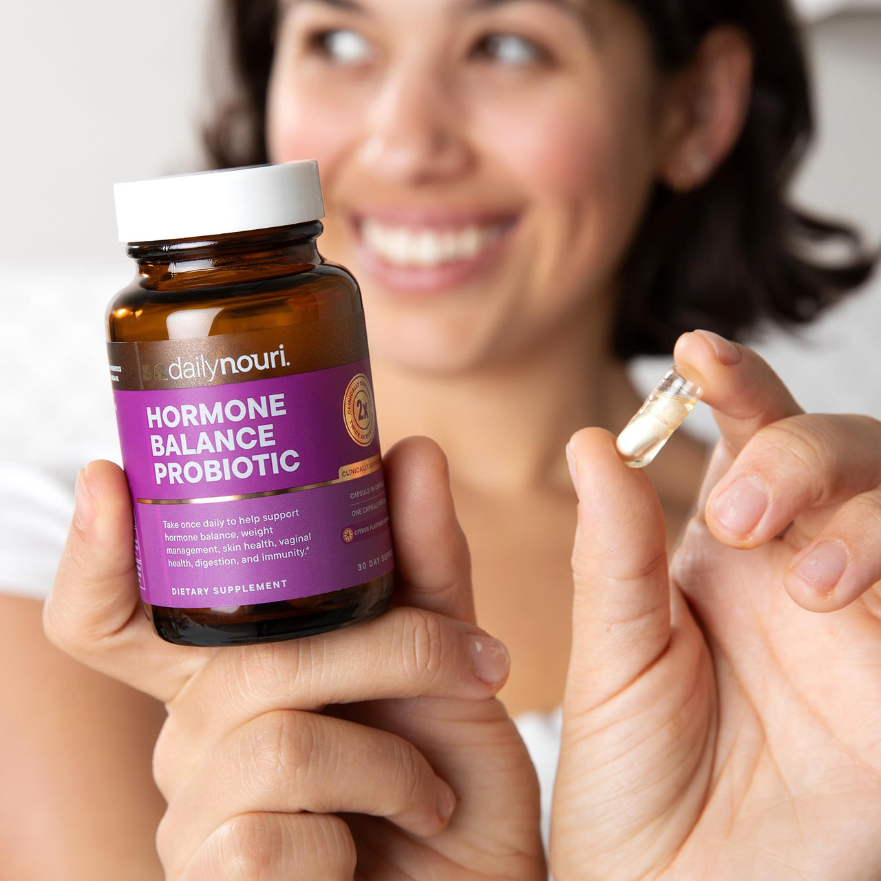 Daily Nouri Hormone Balance Probiotics for Women | Hormone Balance for Women | PMS, Hormonal Acne, & Bloating Support | 7 Clinically Studied Strains + Omega | 30-Day Supply